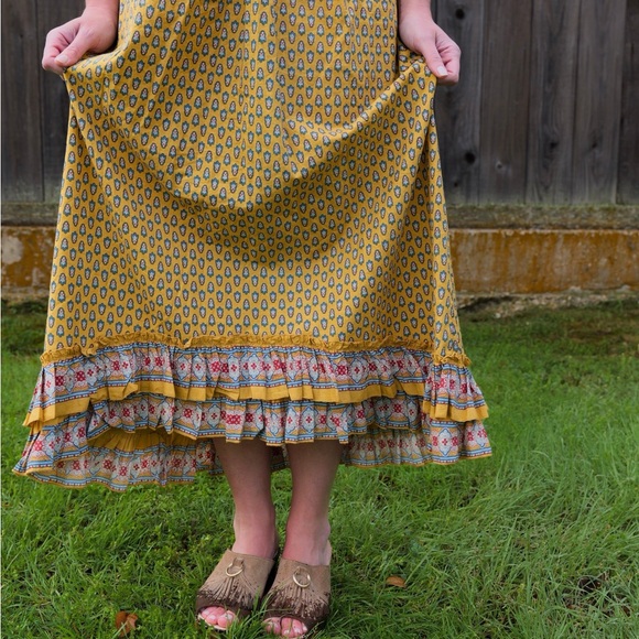 April Cornell Yellow Ruffled Ruched Midi Sundress - Picture 2 of 5